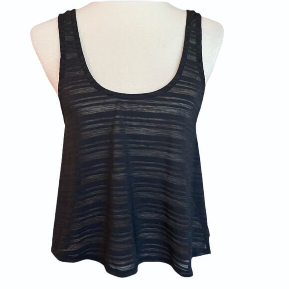 Onzie Sheer Black Cropped Tank Top Crossover Back - Picture 13 of 14